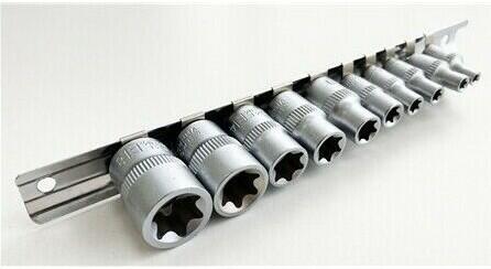 Toolzone 10 Piece 3/8"  1/4" DR Star Bit Sockets on Rail 4mm - 18mm SD077 female