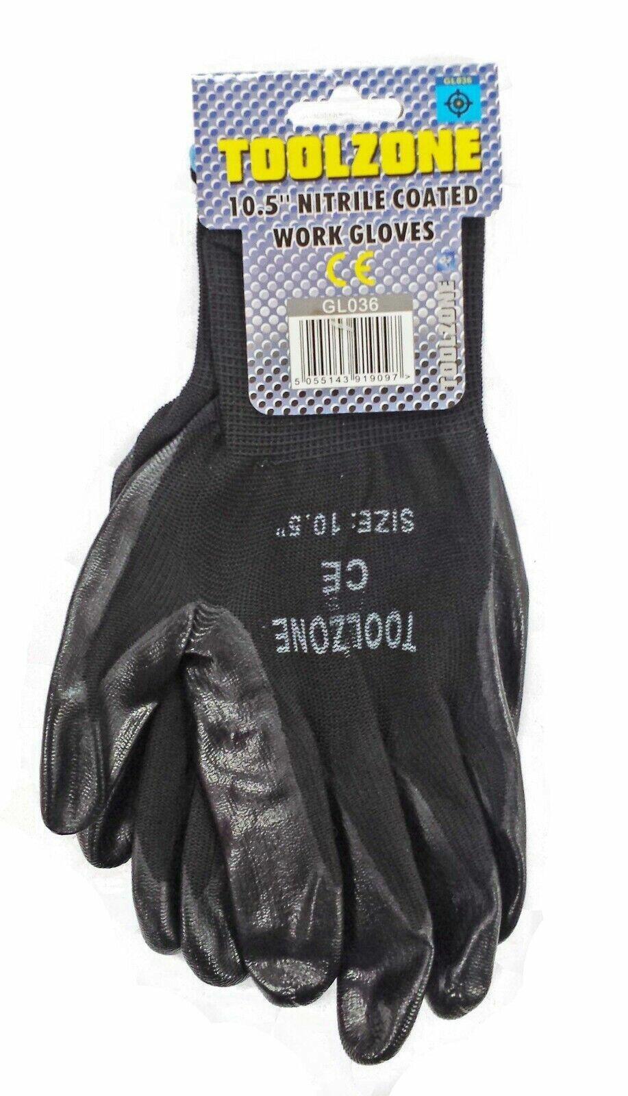 Large 10.5" Nitrile Black Coated Work Gloves Ideal For Mechanics Builder Garden