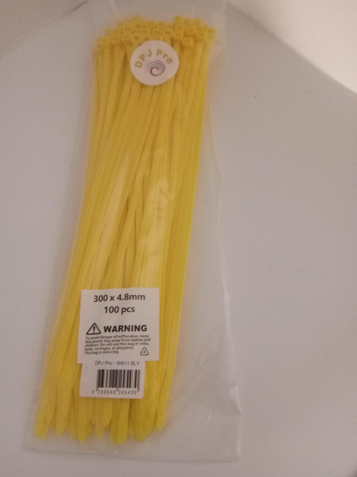 DPJ Pro YELLOW CABLE TIES 300mm X 4.8mm PK 100