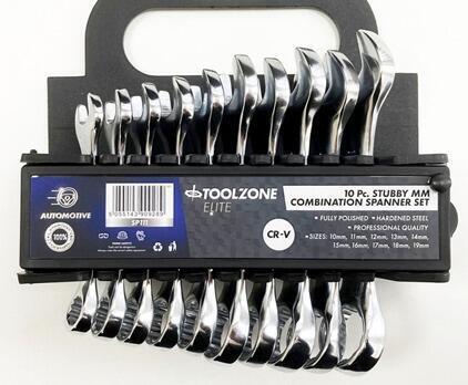 10Pc Mm Stubby Spanners In a Hanging Rack 10=19mm