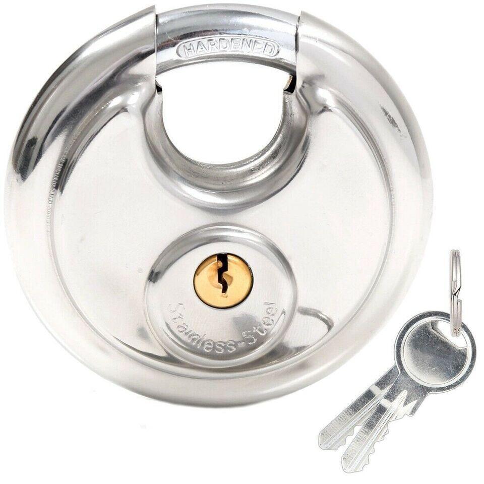 90mm DISC PADLOCK 2 KEYS STAINLESS STEEL