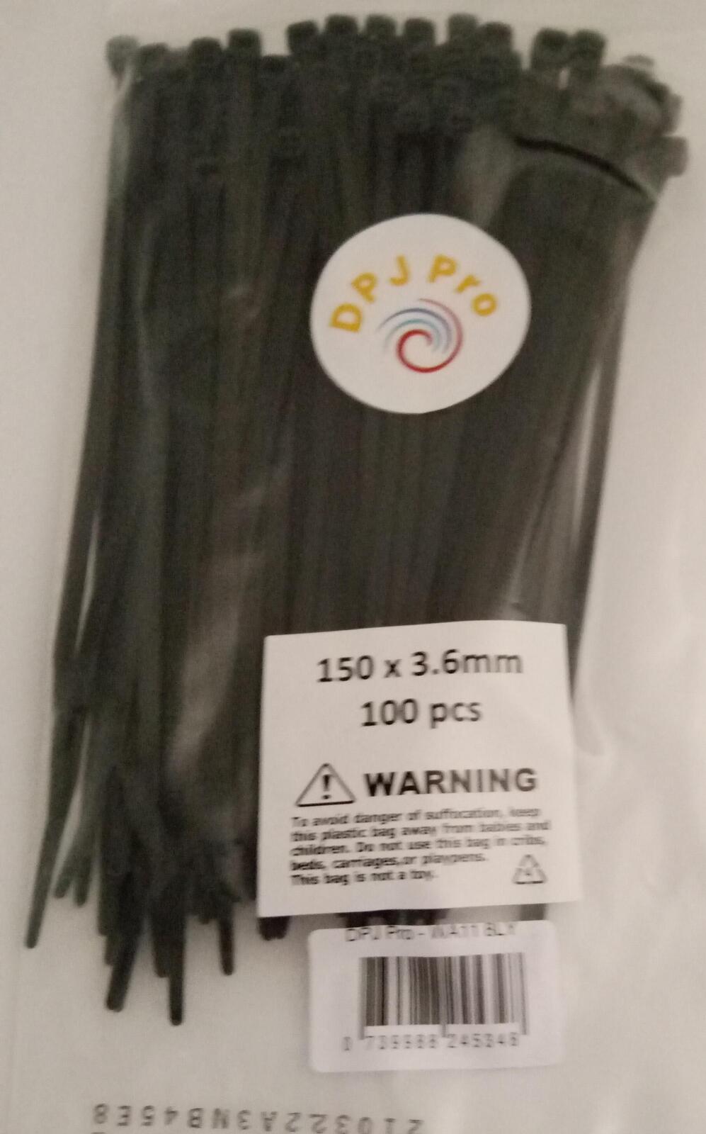 DPJ Pro CABLE TIES BLACK 150mm X 3.6mm PK 100