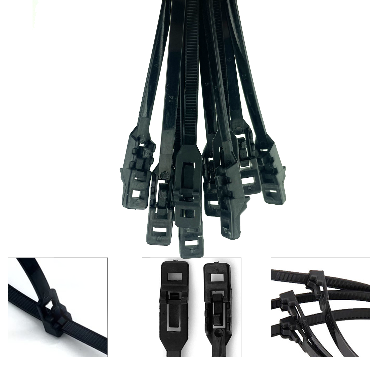PK40 CABLE TIES 4.8MM X 200MM BLACK REUSABLE RELEASABLE IN STORAGE BOX