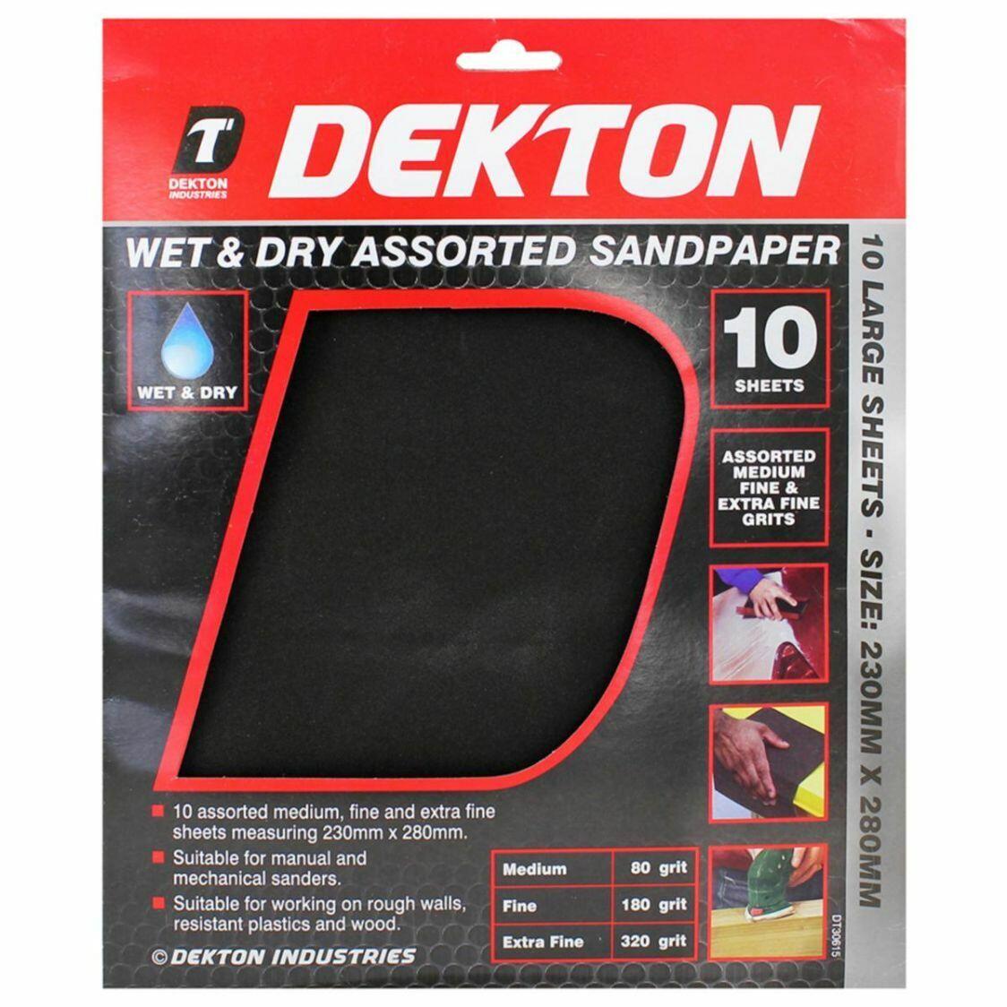 Dekton 10 Pieces Wet & Dry Assorted Sandpaper Automotive, Wood, Furniture Finish