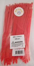 DPJ Pro CABLE TIES RED 200 X 4.8MM PK 100 STRONG NYLON