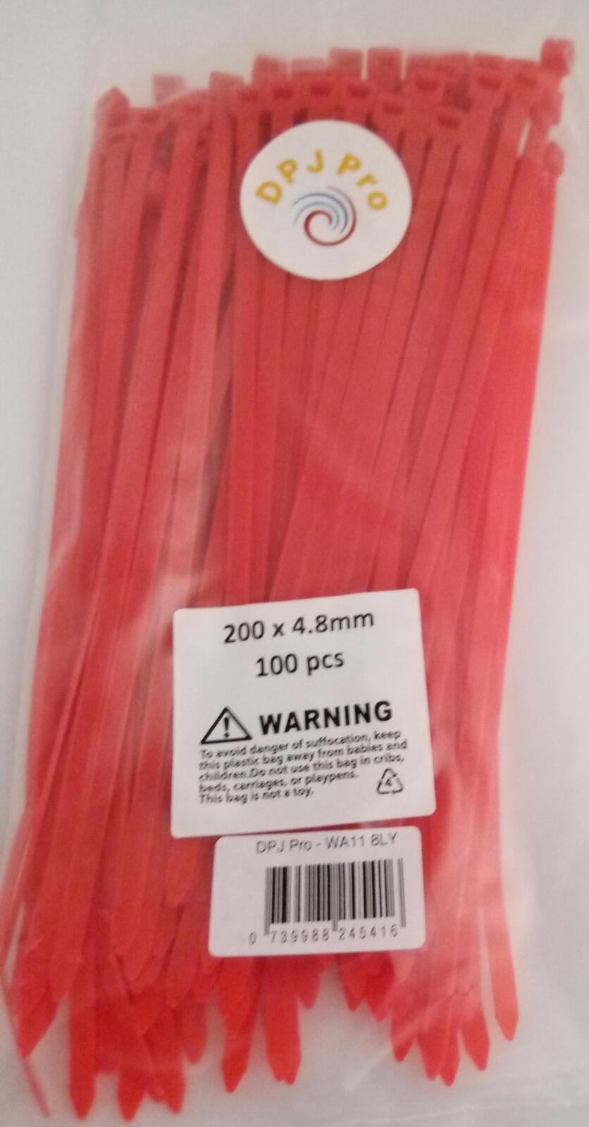 DPJ Pro CABLE TIES RED 200 X 4.8MM PK 100 STRONG NYLON