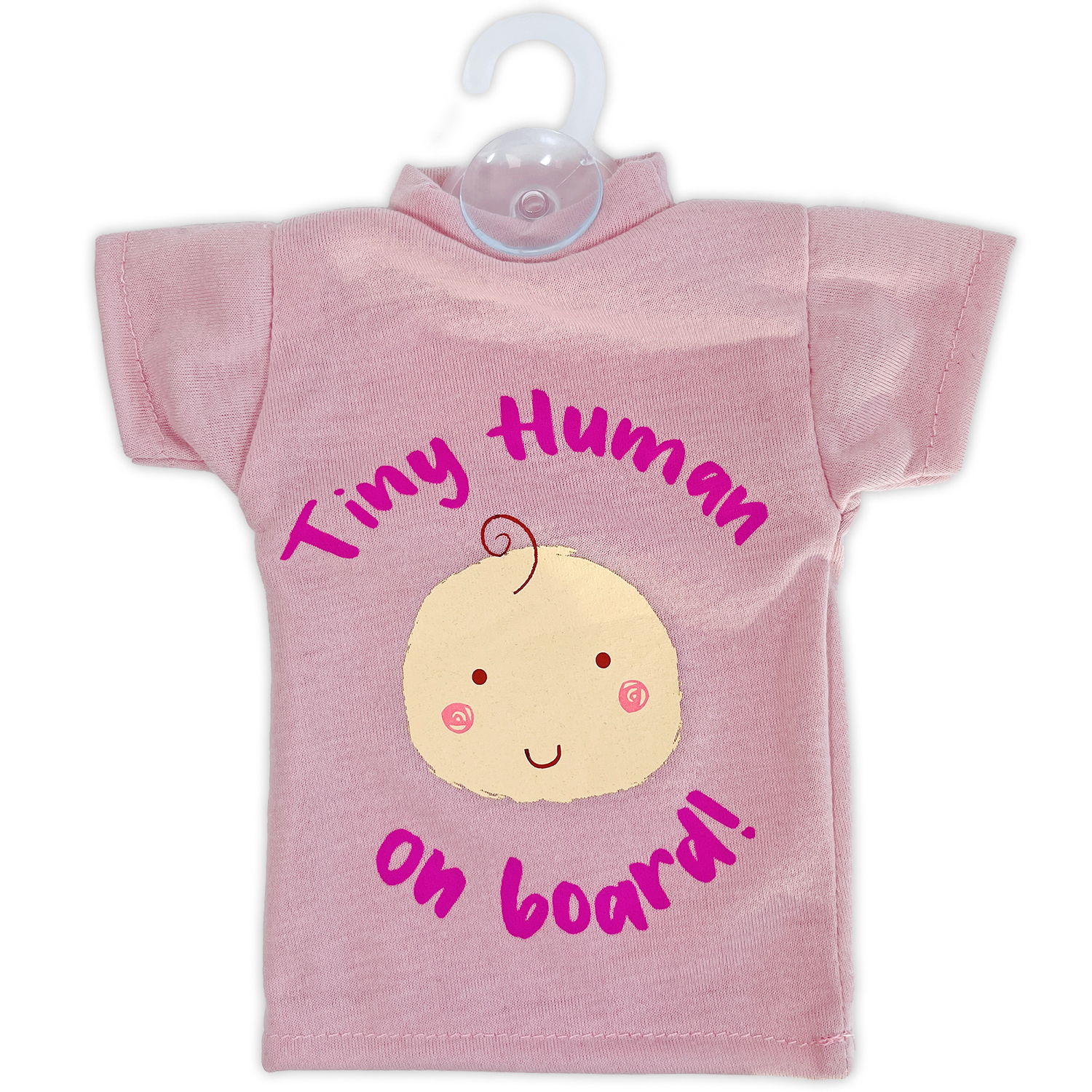 Tiny Human Baby On Board Sign Pink T Shirt Car Window Child Safety Suction Cup