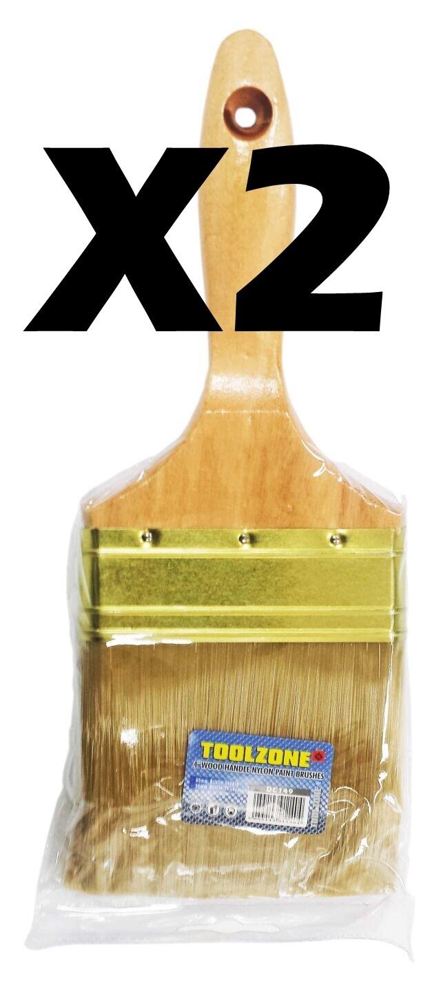Paint Brush Set 4" Wooden Handles ( 2 PACK) Quality Synthetic Bristles All Paints