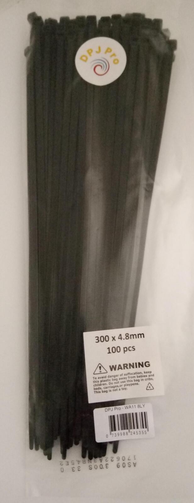 DPJ Pro CABLE TIES BLACK 300mm X 4.8mm PK 100 EXTRA STRONG