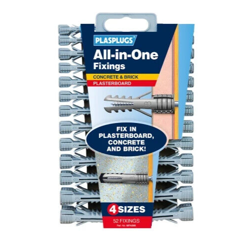 Plasplugs MFA500 Assorted 52 Multi-purpose Wall Plugs Plasterboard & Solid Wall