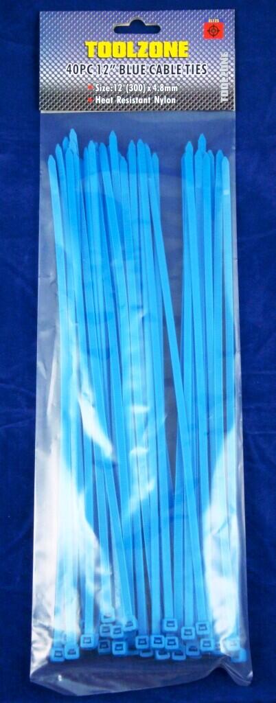 Cable Ties BLUE Tie Wraps Zip Ties 12" / 300 X 4.8 Mm 40 pieces per pack