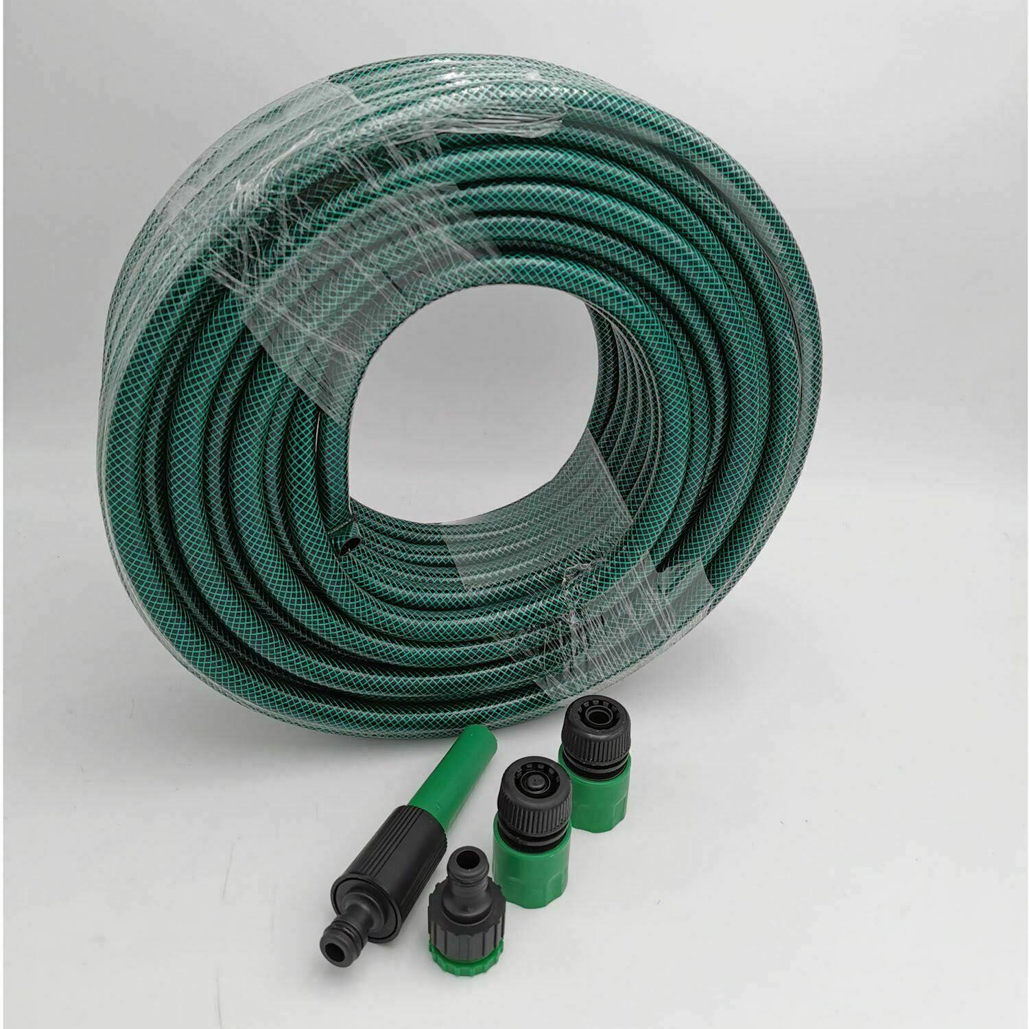 30M x 1/2'' 3 PLY GARDEN REINFORCED HOSE PIPE OUTDOOR HOSEPIPE WITH FITTINGS SET