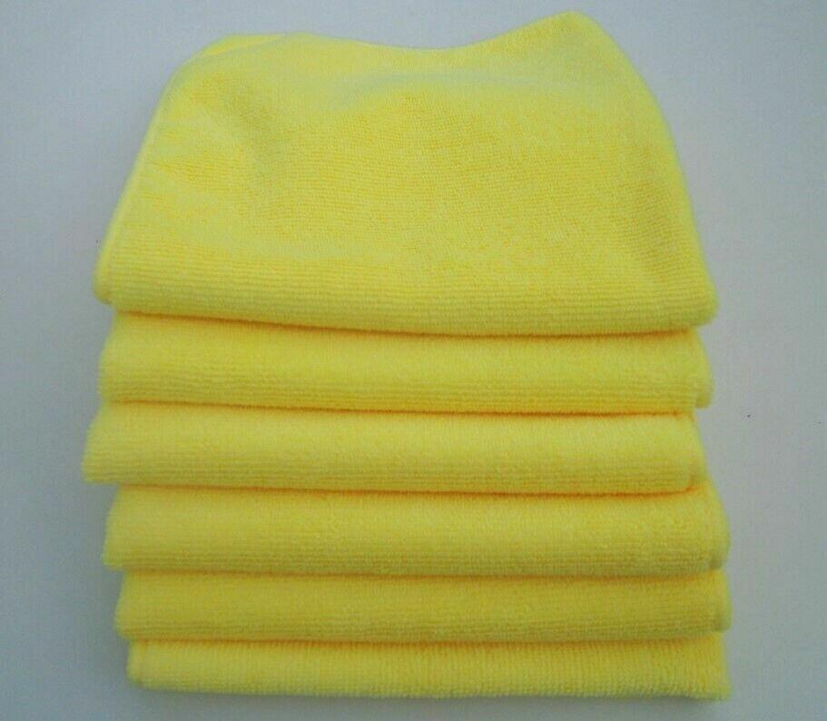 6 X Yellow Microfibre Cloths Car Valeting Cleaning Waxing Polishing 40cm X 40cm