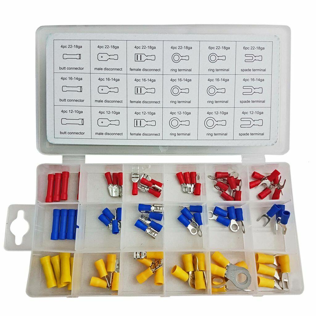 76pc Electrical Terminal Connectors Spade Male Female Crimp Ring Assortment Set