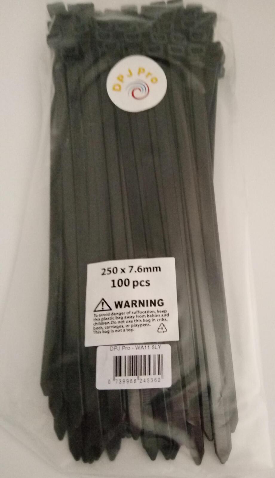CABLE TIES BLACK 250 X 7.6mm THICK AND STRONG DURABLE PK100