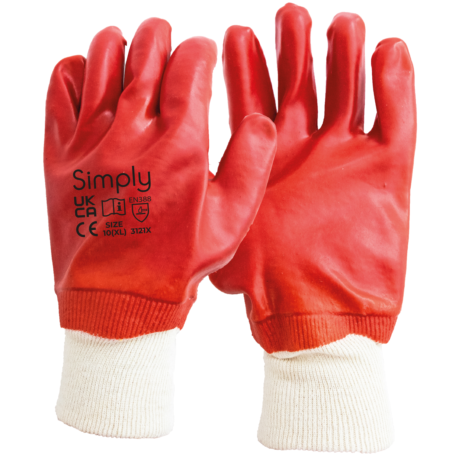 2 Pairs Fully Red PVC Coated Knit Wrist Rubber Gloves Safety Work Glove L LARGE