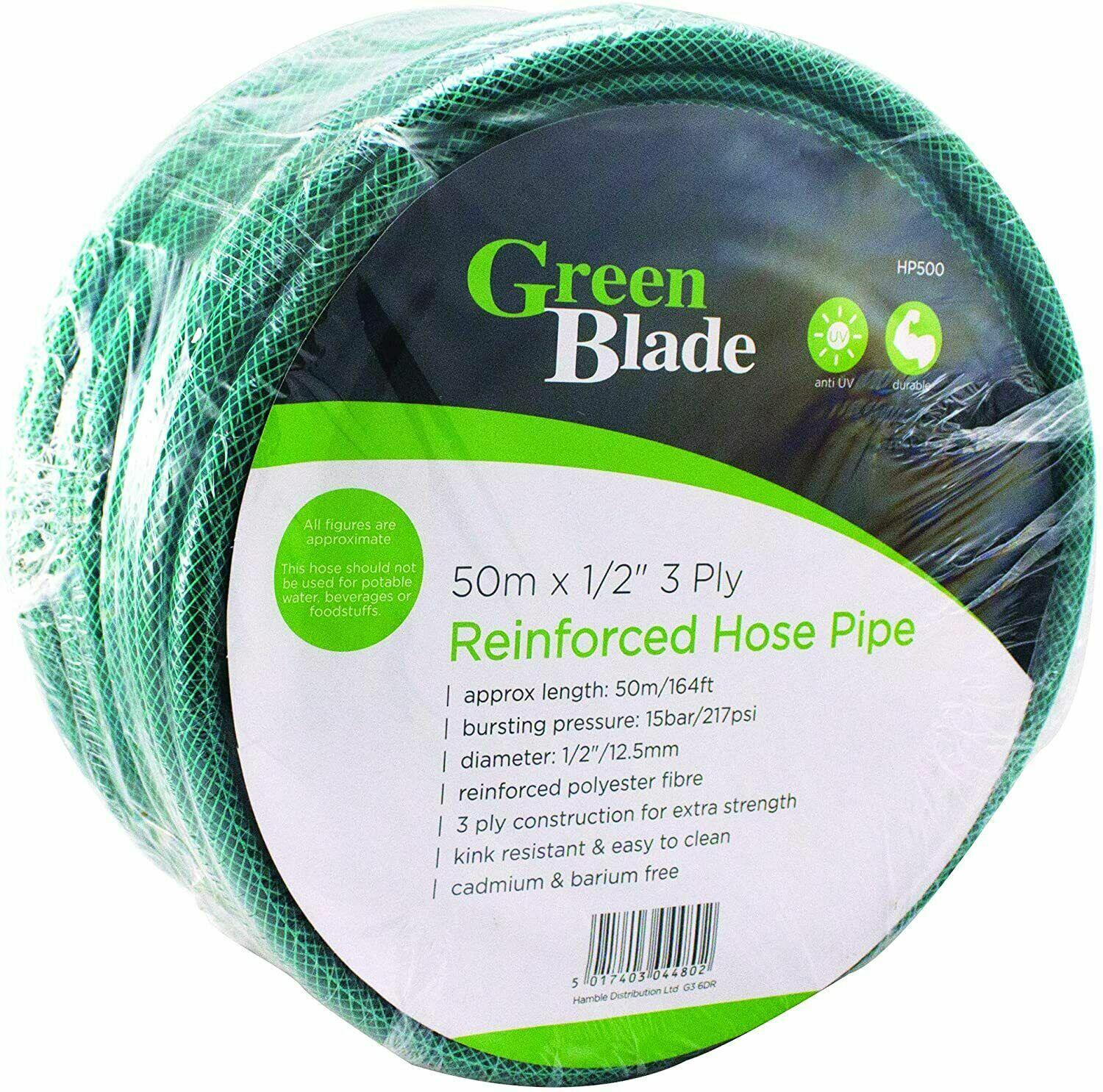 Green blade 50M x 1/2" 3 Ply Re-in forced Hose pipe, Green,