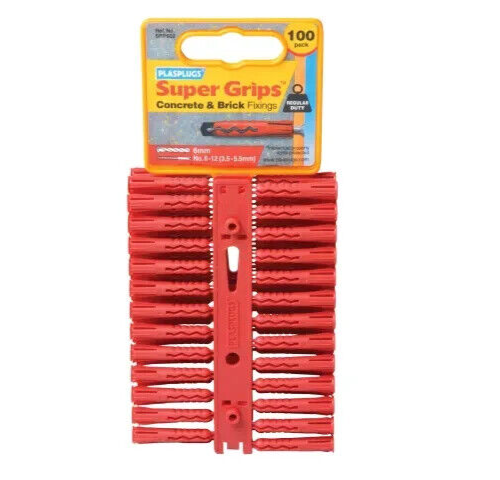PLASPLUGS SRP502 Solid Wall Super Grips Fixings Red PLASRP502 100PCE