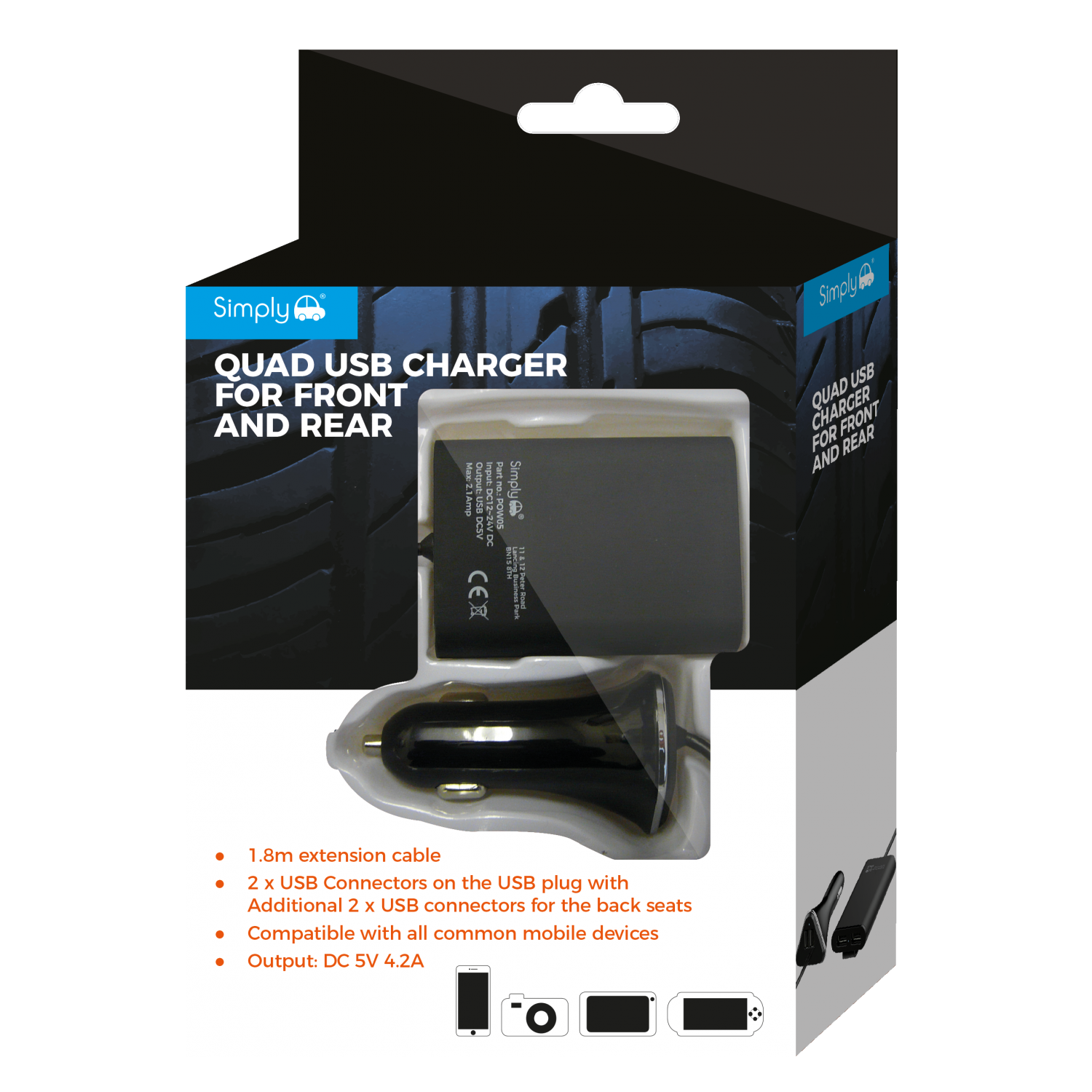 Simply POW05 - Quad Usb Charger For Front & Rear