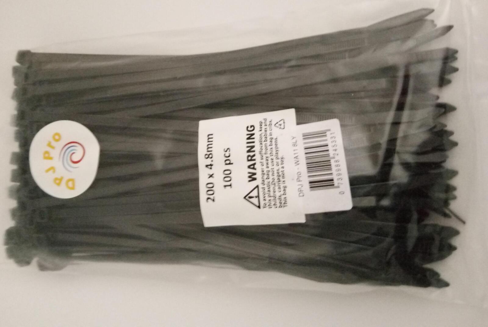 DPJ Pro CABLE TIES BLACK 200 X 4.8mm PK 100