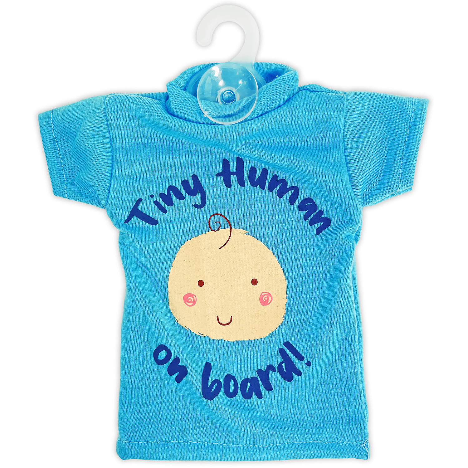 Tiny Human Baby On Board Sign BLUE T-Shirt Car Window Child Safety Suction Cup