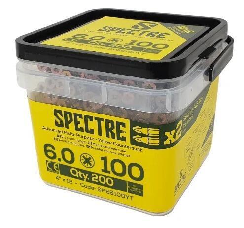 Spectre Wood Screws  6.0 x 100mm (Tub 200) PZ Compatible CSK ZYP