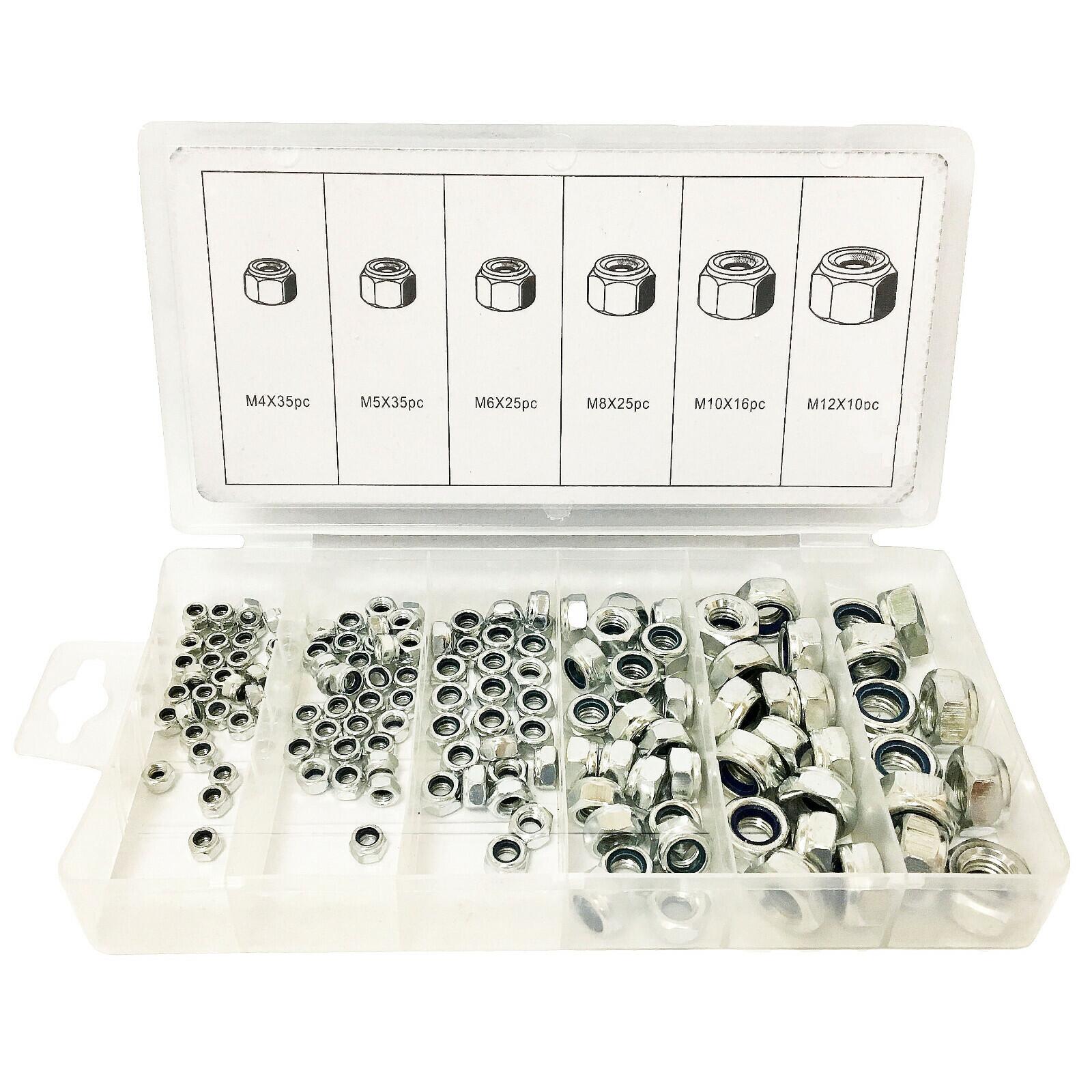 Steel Locknuts Nyloc / Nylon Lock Nut assortment set. 146 piece Locking Nuts