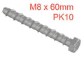M8 x 60mm Bag 10 Lightning Bolts Hex Head