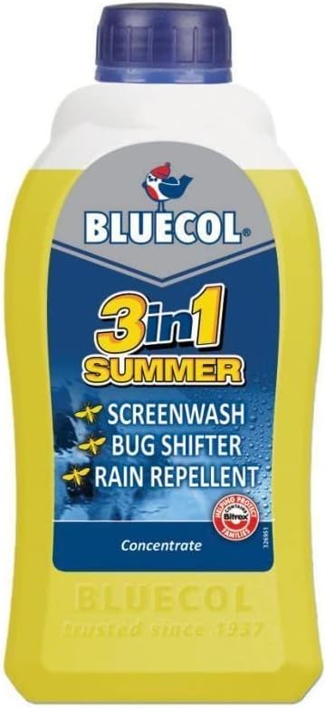 Bluecol 3 In 1 Summer Screenwash Ready Mixed 1L BUG SHIFTER RAIN REPELLENT