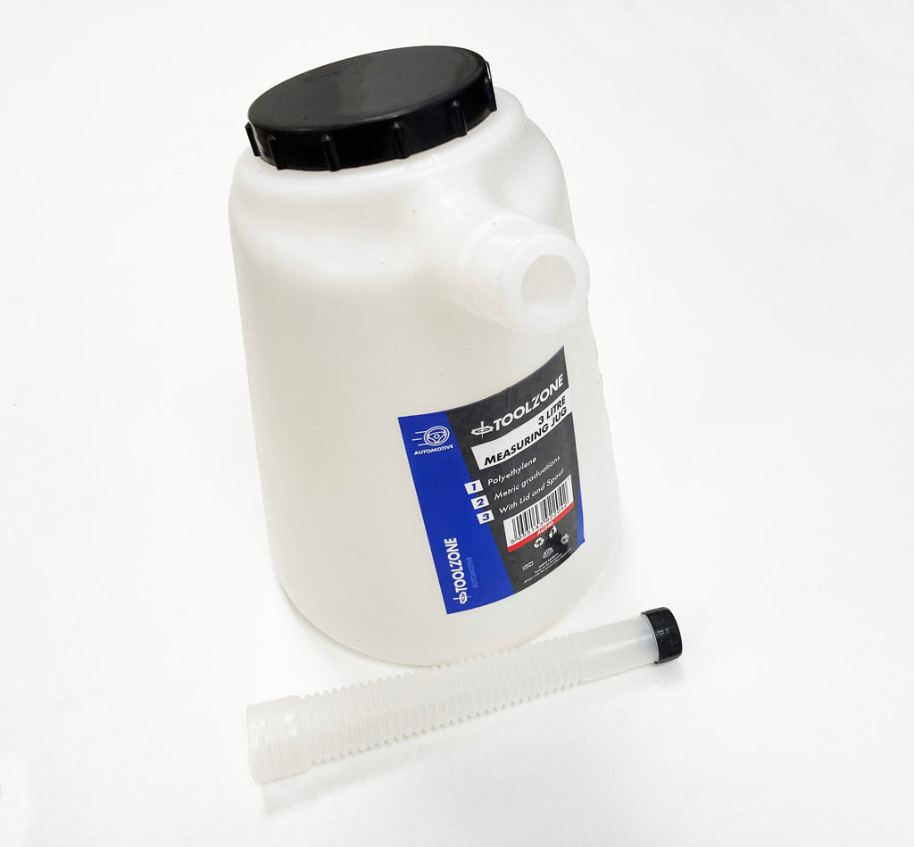 3 LITRE PLASTIC JUG & FLEXIBLE SPOUT OILD FLUDS WORKSHOP GARAGE SUPPLIES AU0340