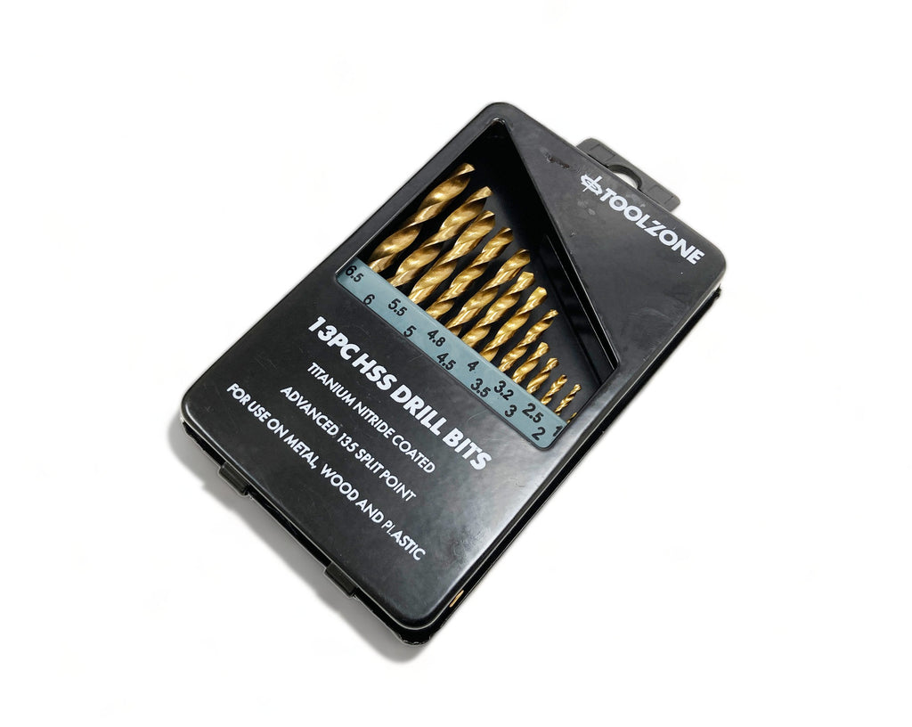 13PC HSS DRILL SET TITANIUM COATED 1.5mm TO 6mm DR101 IN METAL CASE