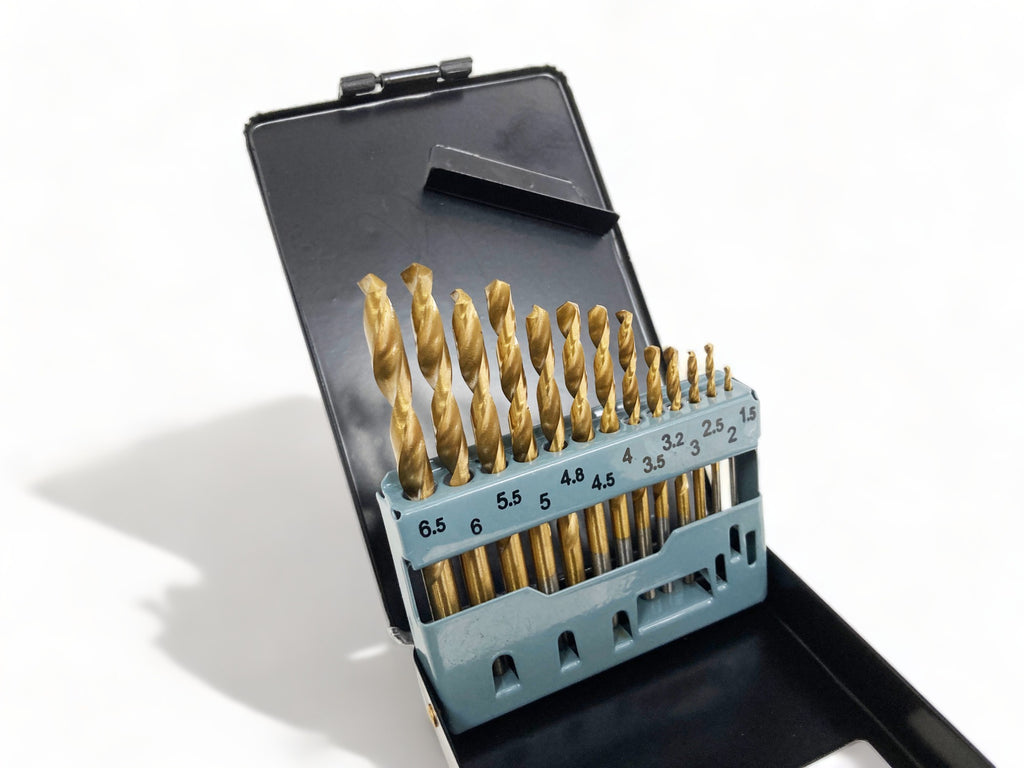 13PC HSS DRILL SET TITANIUM COATED 1.5mm TO 6mm DR101 IN METAL CASE