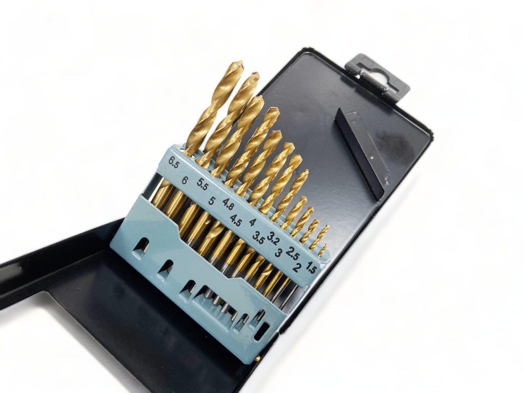 13PC HSS DRILL SET TITANIUM COATED 1.5mm TO 6mm DR101 IN METAL CASE