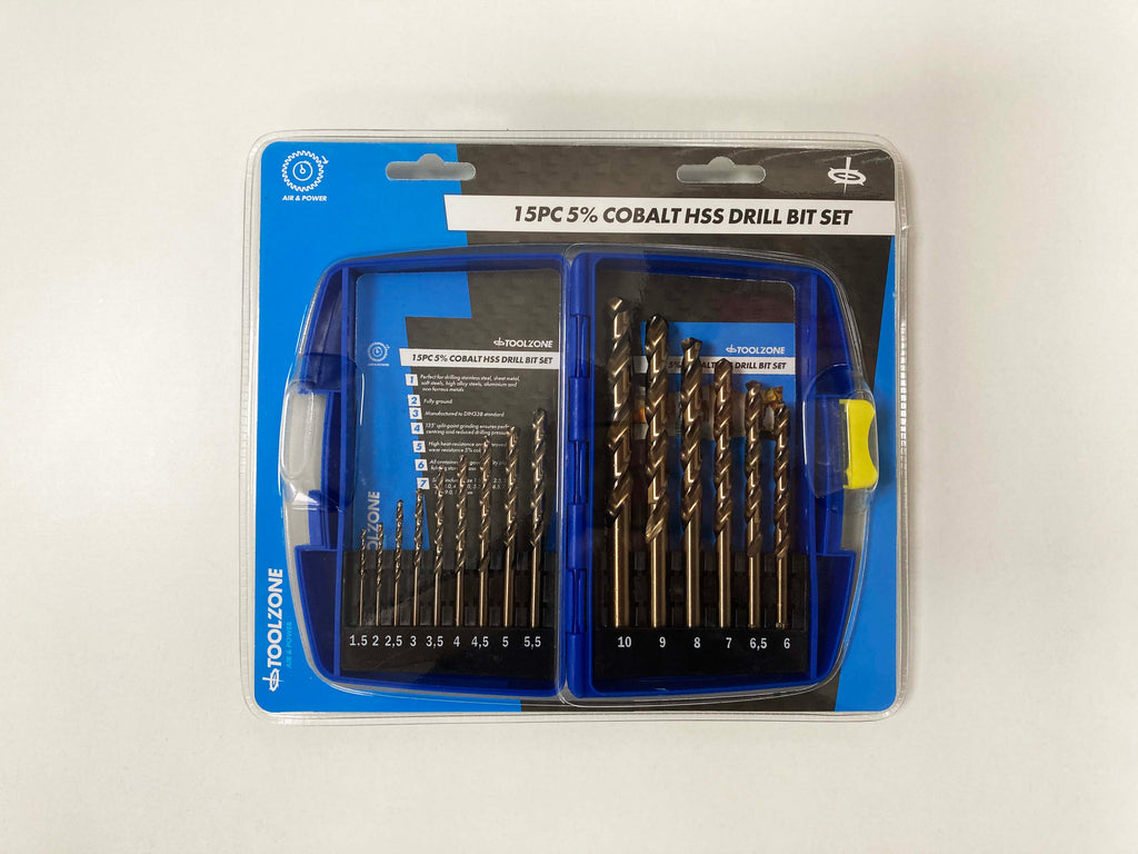 15PC 5% COBALT HSS DRILLS DR389 1.5MM TO 10MM