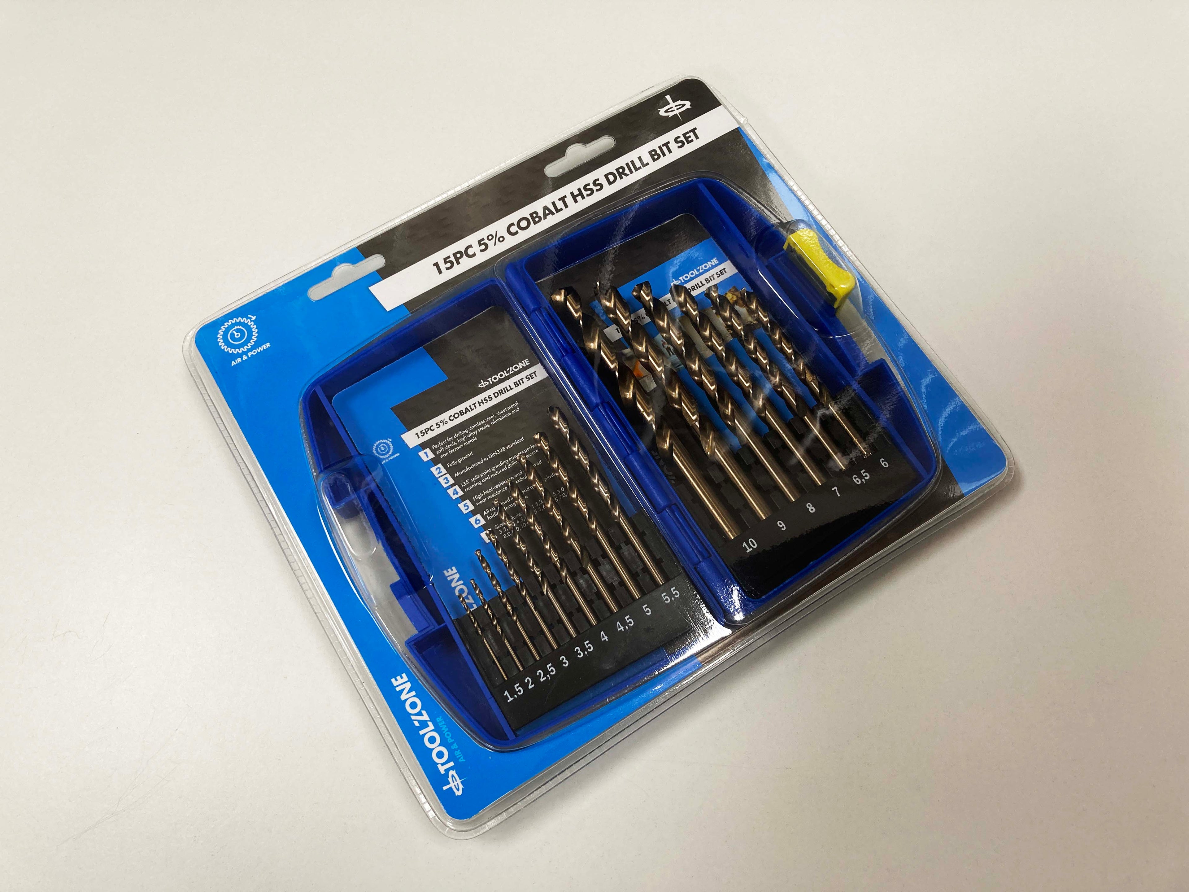 15PC 5% COBALT HSS DRILLS DR389 1.5MM TO 10MM