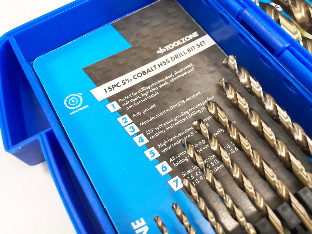 15PC 5% COBALT HSS DRILLS DR389 1.5MM TO 10MM