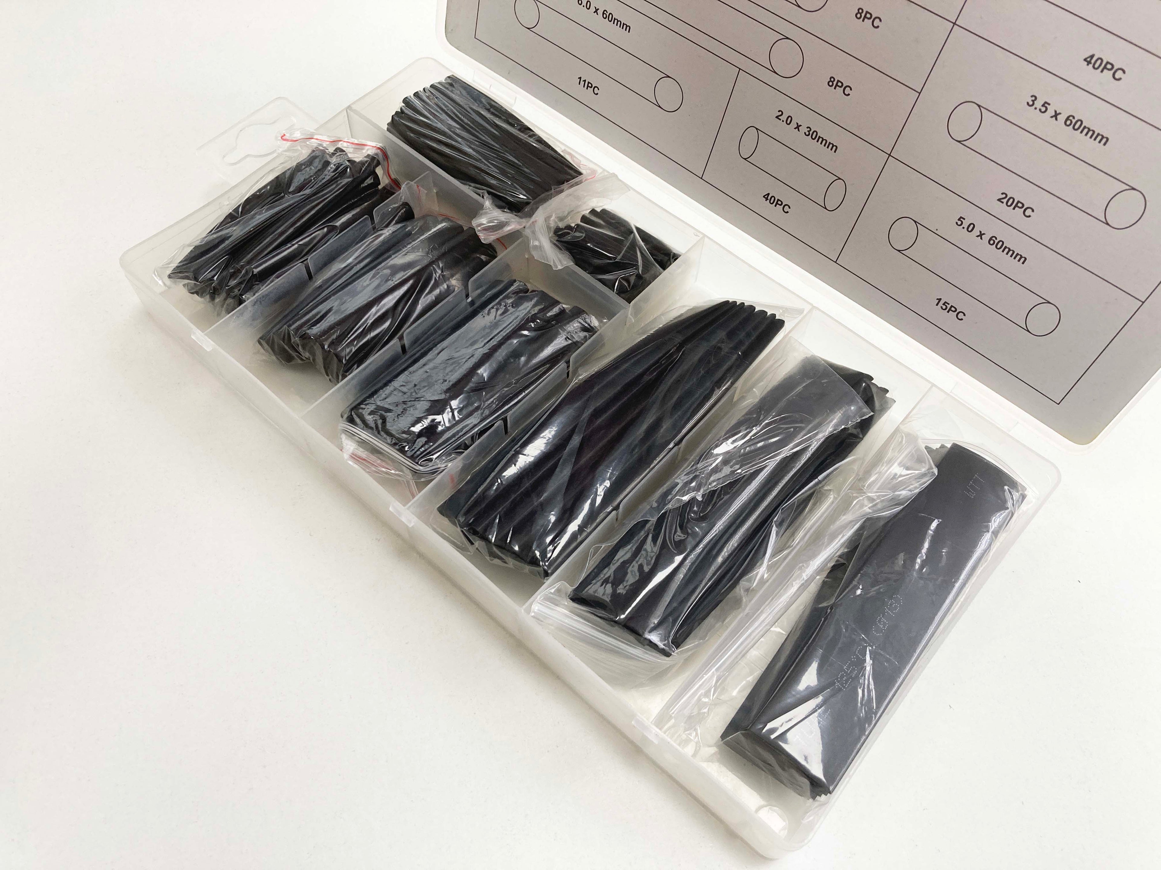 150PC BLACK HEAT SHRINK TUBING EL135