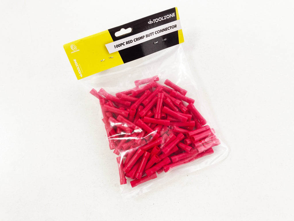 100PC INSULATED RED CRIMP BUTT CONNECTORS EL143