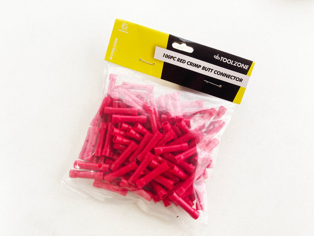 100PC INSULATED RED CRIMP BUTT CONNECTORS EL143