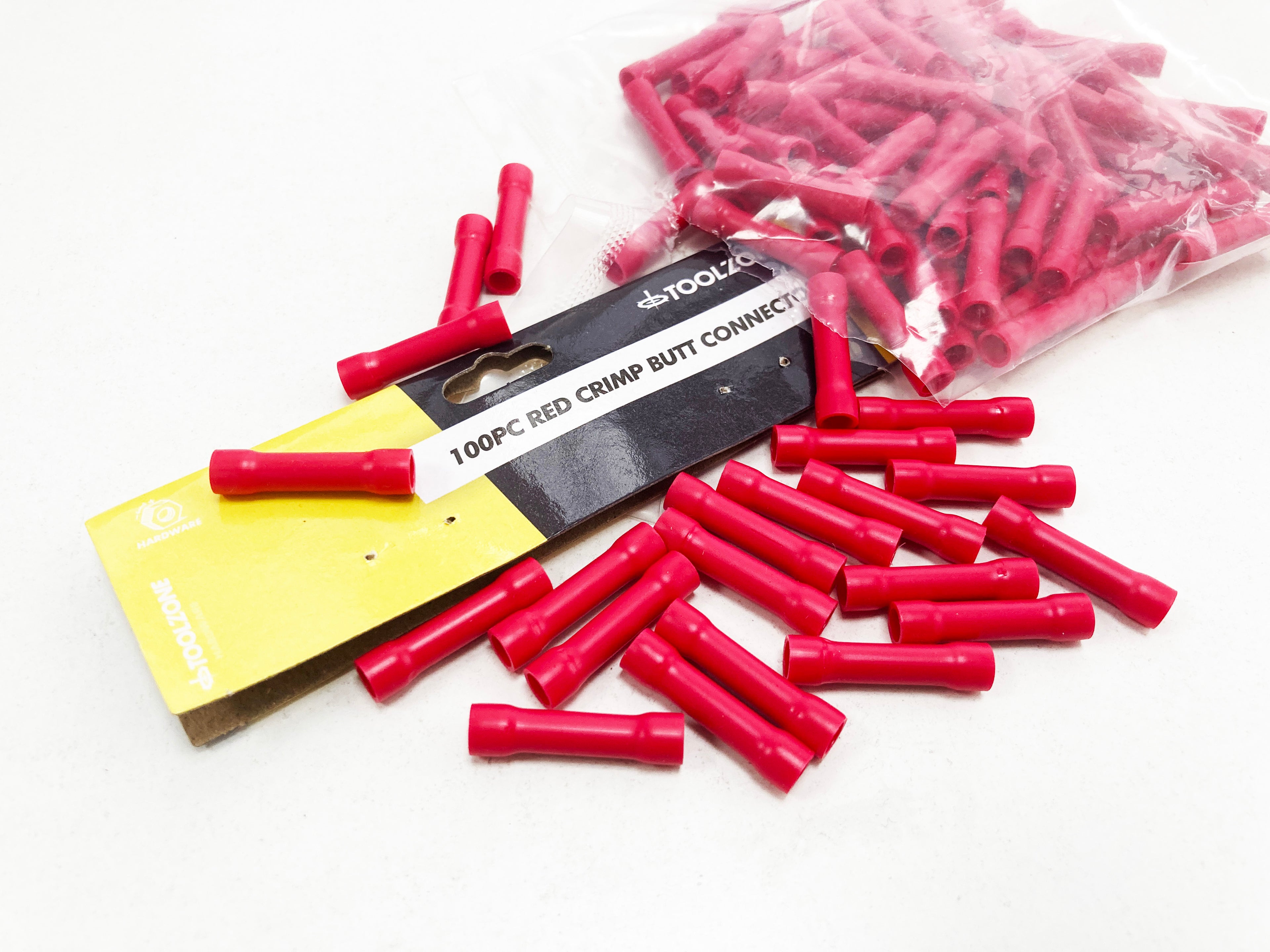 100PC INSULATED RED CRIMP BUTT CONNECTORS EL143