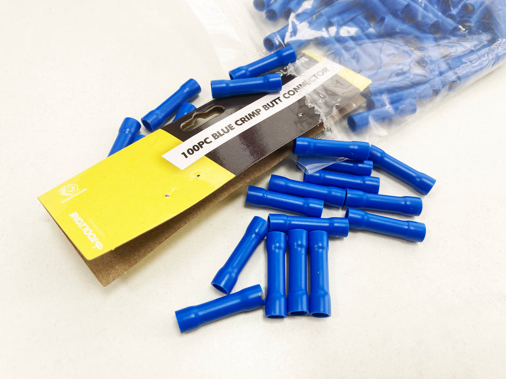 100PC INSULATED BLUE CRIMP BUTT CONNECTORS EL144