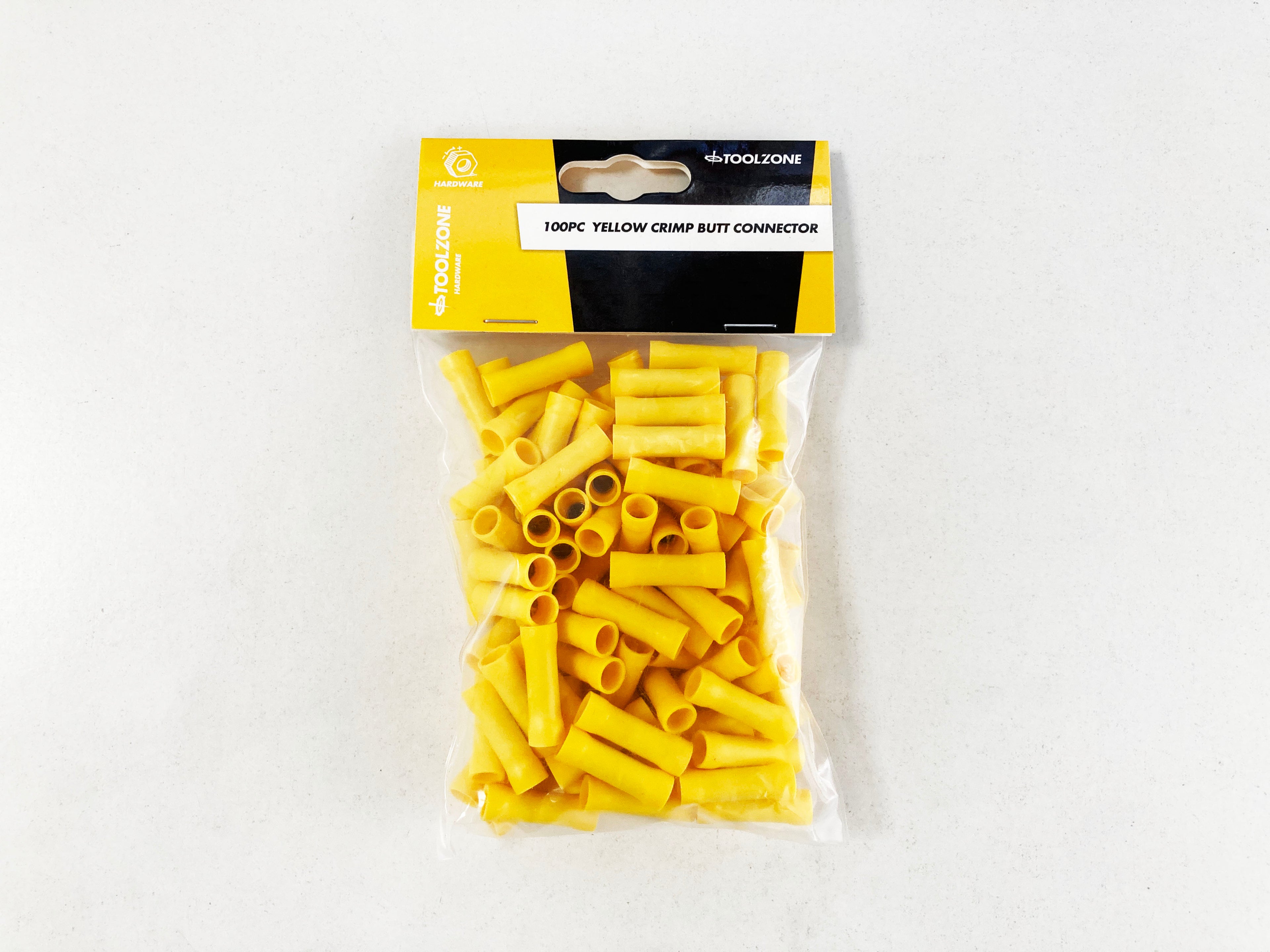 100PC INSULATED YELLOW CRIMP BUTT CONNECTORS EL145