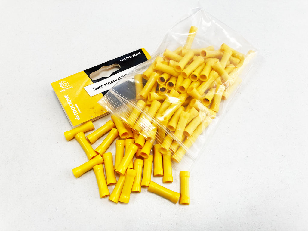 100PC INSULATED YELLOW CRIMP BUTT CONNECTORS EL145