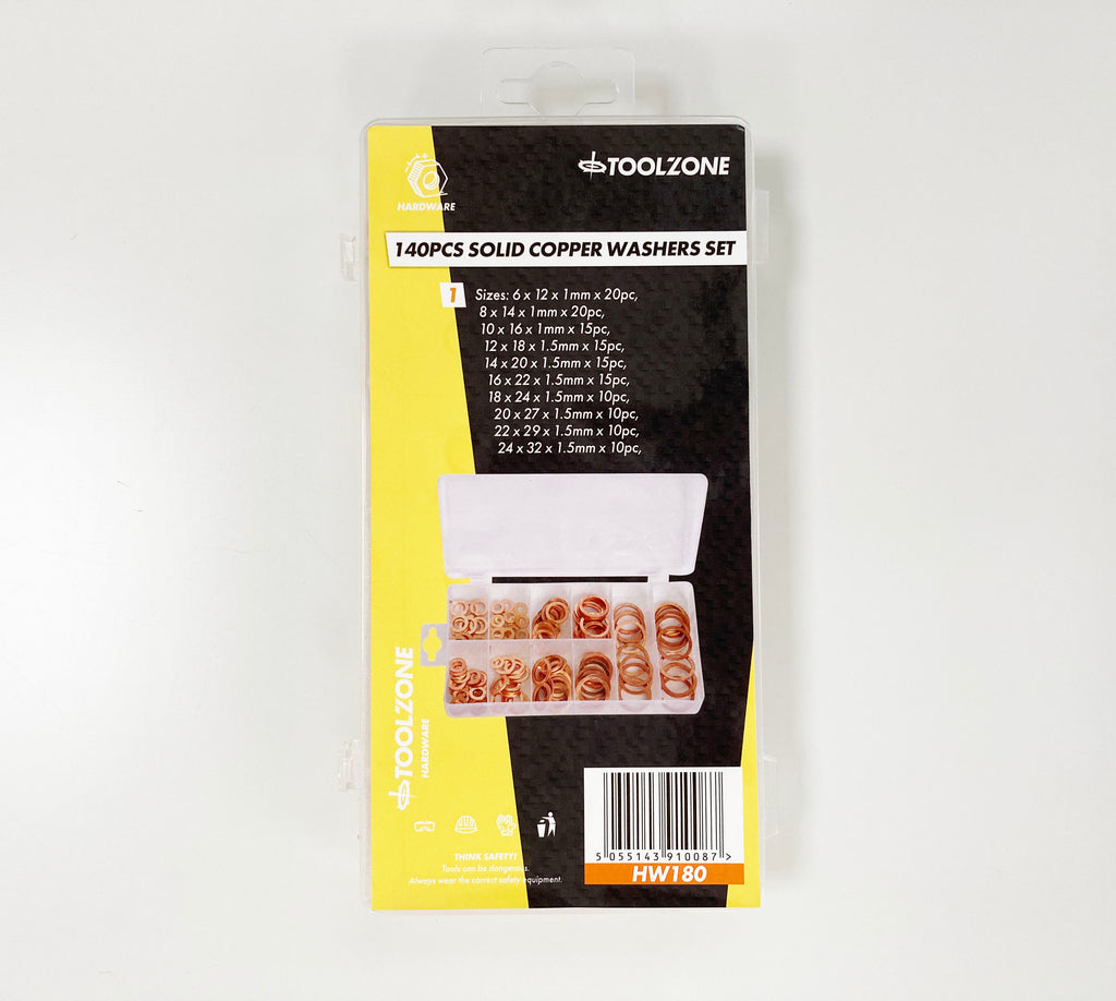 140PC SOLID COPPER WASHER ASSORT. BOX HW180