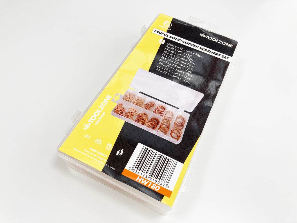 140PC SOLID COPPER WASHER ASSORT. BOX HW180