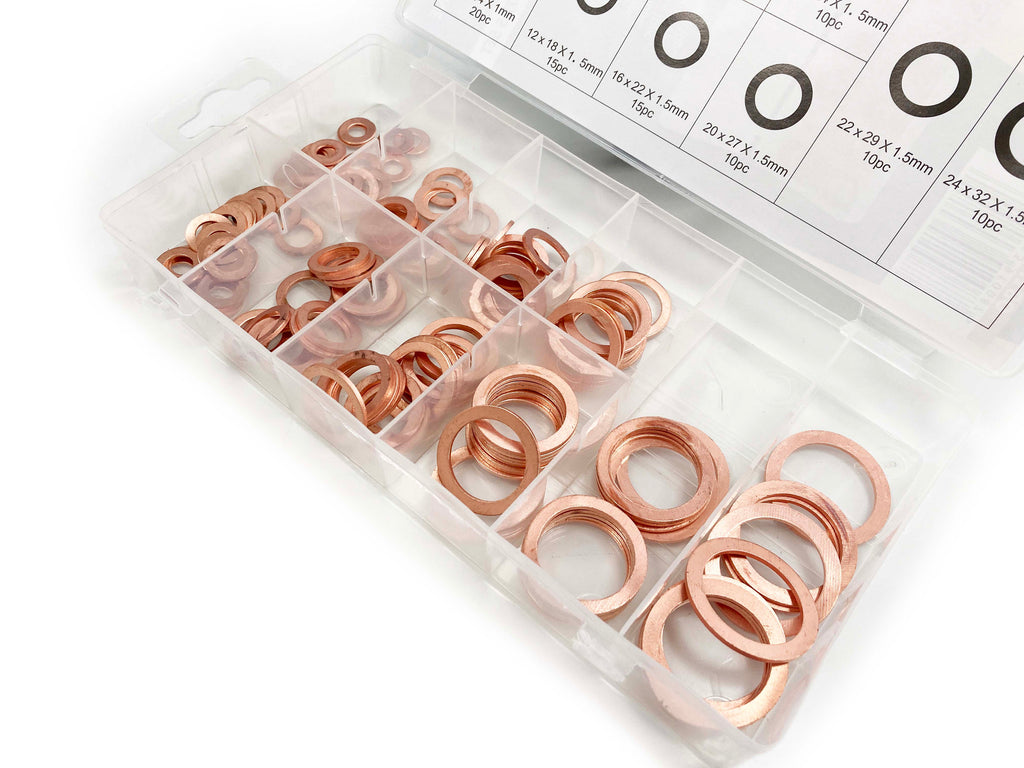 140PC SOLID COPPER WASHER ASSORT. BOX HW180