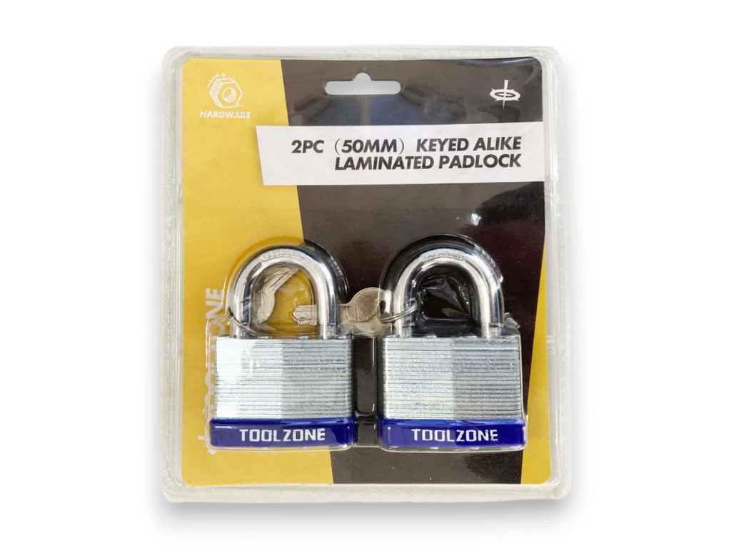 2PC 50MM LAMINATED PADLOCKS KEYED ALIKE