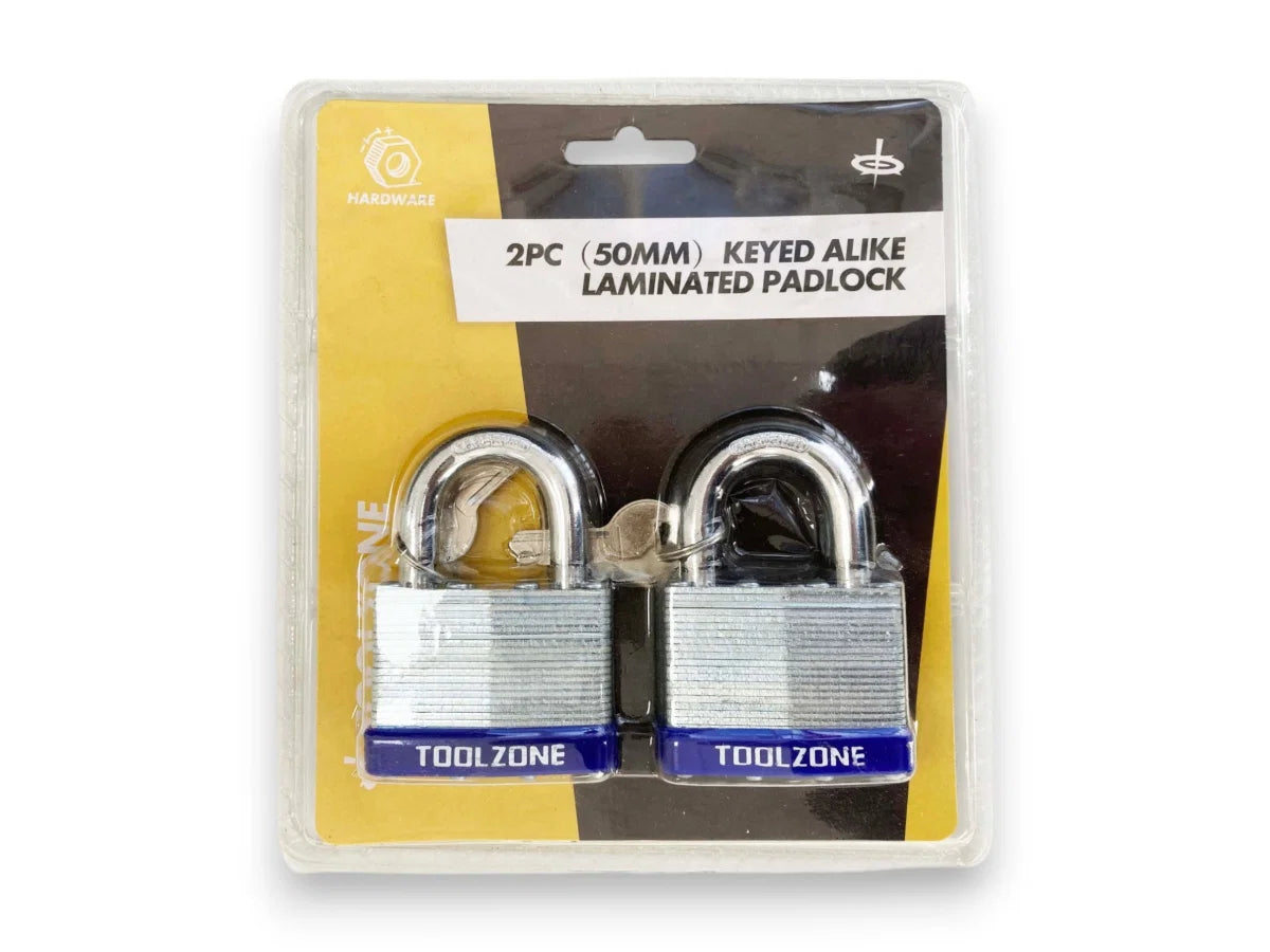 2PC 50MM LAMINATED PADLOCKS KEYED ALIKE