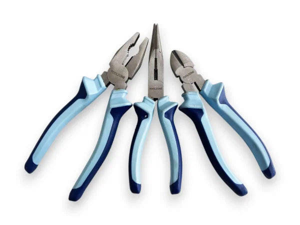 3PC 8" HEAVY DUTY PLIER SET PL140 SIDE CUTTERS LONG NOSE COMBINATION PLIERS
