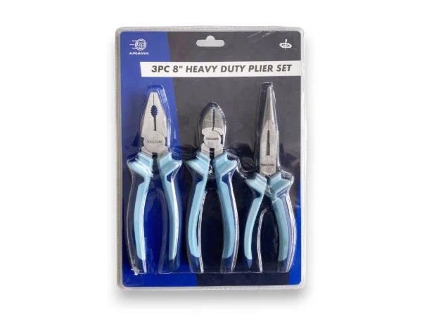 3PC 8" HEAVY DUTY PLIER SET PL140 SIDE CUTTERS LONG NOSE COMBINATION PLIERS